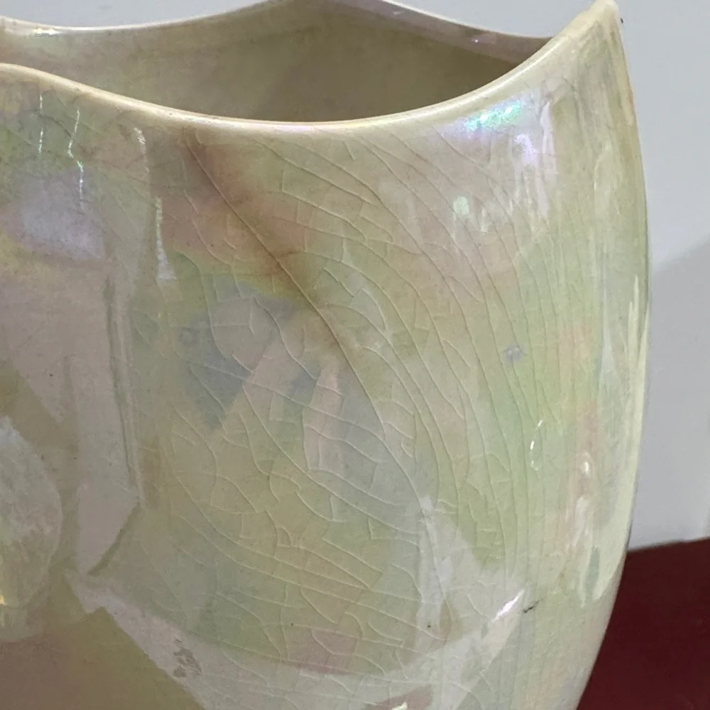 VTG ROYAL WINTON GRIMWADES ENGLAND PINK FLORAL FOOTED VASE IRIDESCENT LUSTREWARE